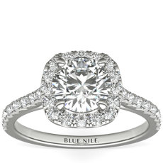 14k 白金垫形光环钻石订婚戒指（1/3 克拉总重量）
